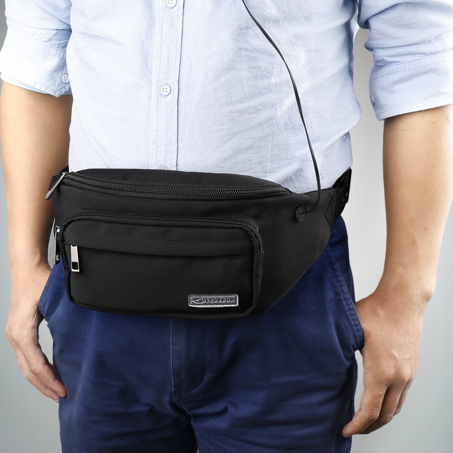 旅行oem防水黑色腰包包男士黑色时尚腰包腰臀部包男士斜挎包定制logo