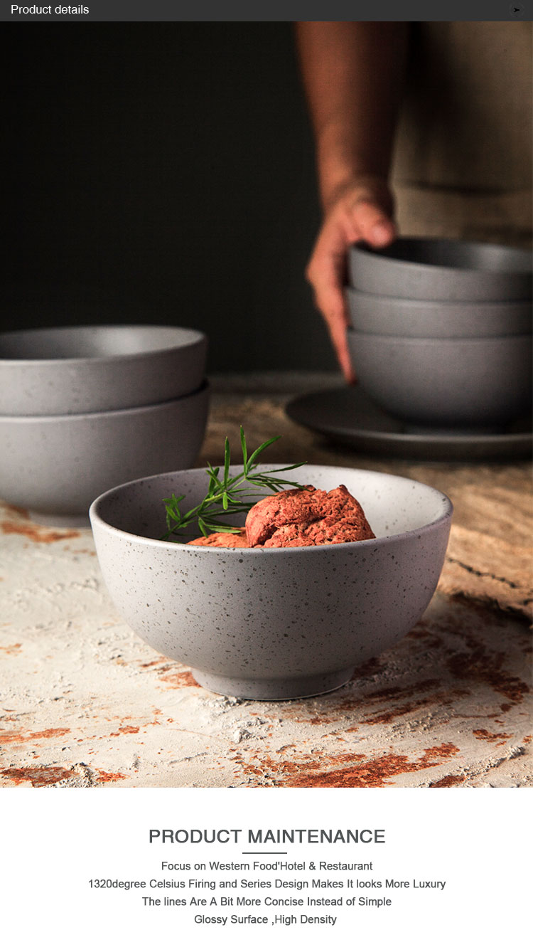 5 Inch Grey Speckled Ceramic Bowl For Rice Salad Soup