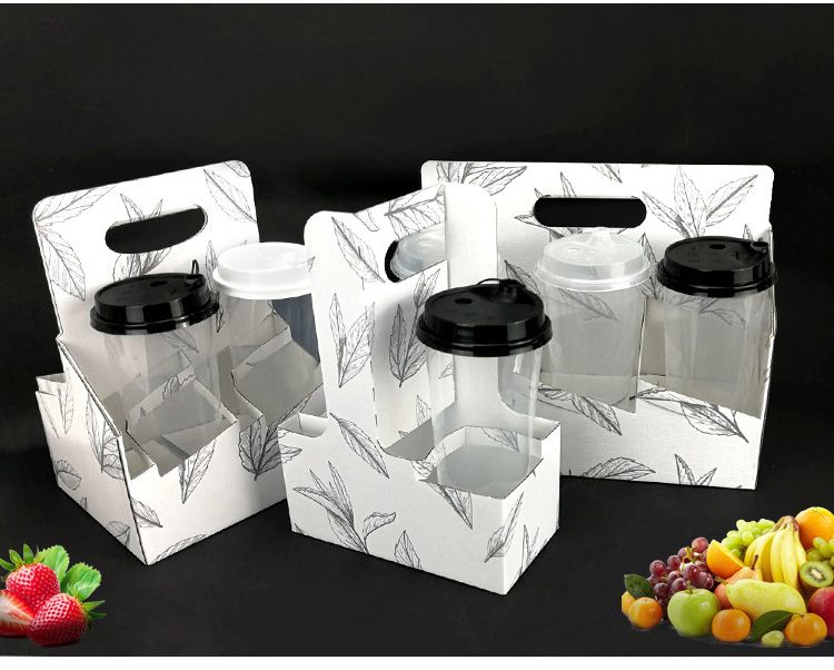 Eco Friendly Disposable Paper Take Out Coffee Cup Drink Carriers 2 Pack Paper Cup Holder with Handle