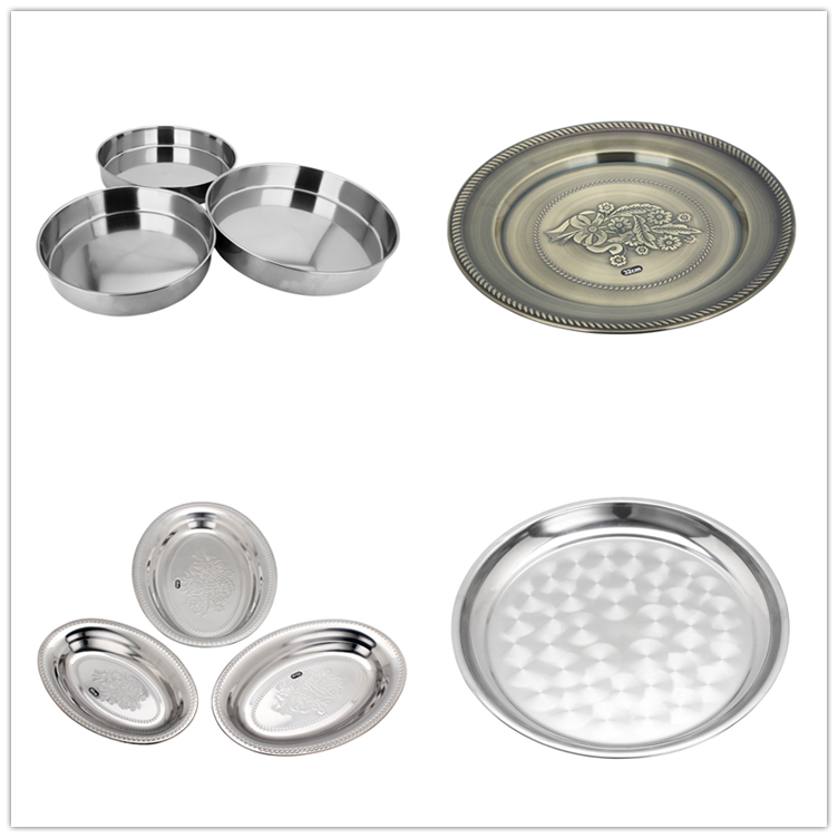 China Factory Stainless Steel Dinner Dish Soup Plate Metal Tray with Pattens