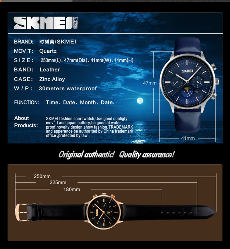 Роскошные наручные часы skmei 9117 с кожаным ремешком, водонепроницаемые кварцевые наручные часы 3atm