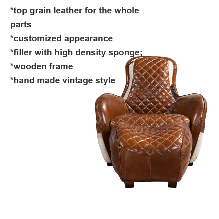 luxury home antique chaise lounge saddle chair genuine leather reclining sofa chair with footrest for living room bedroom