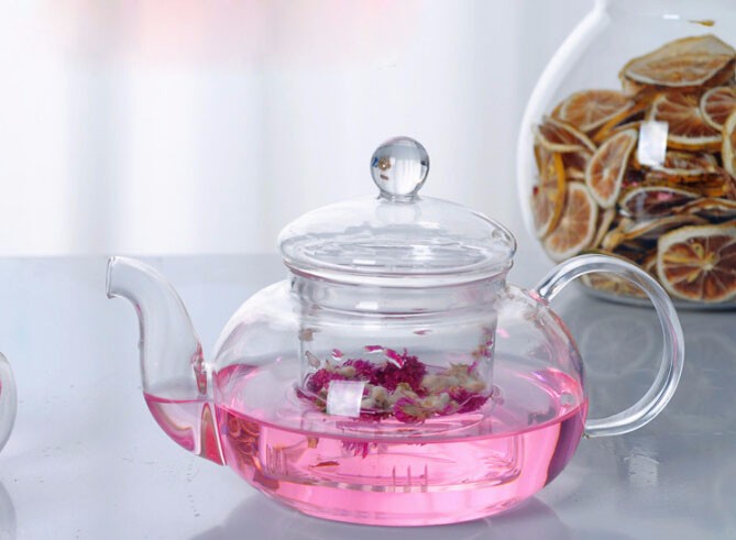 Custom design logo heat resistant glass teapot Borosilicate glass teapot