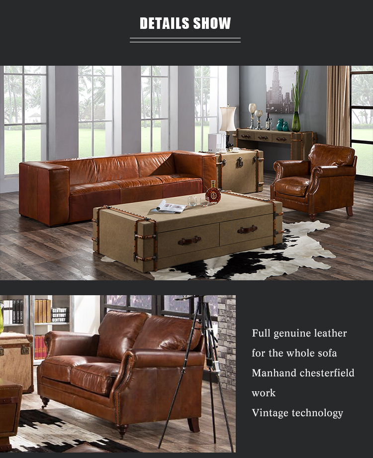 Retro vintage Genuine leather sofa chair comfortable single seat armchair antique arm chair wood living room chair furniture