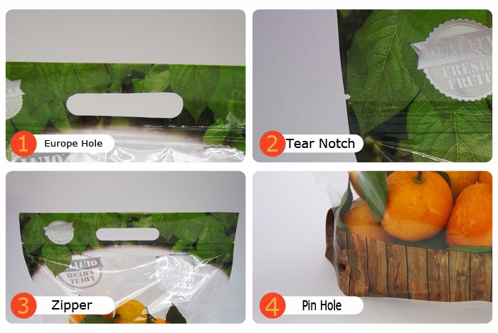Zip lockk Clear Stand Up Fruit Pouch Packaging Bags, Vented Produce Bags with zipper, retail vegetable fruit