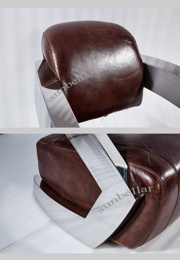 Retro vintage industrial furniture antique distressed leather armchair stainless steel living room chair reclining club chairs