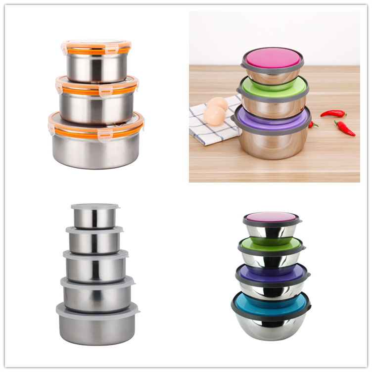 5PCS Stainless Steel Fresh Mixing Bowl Set Food Container