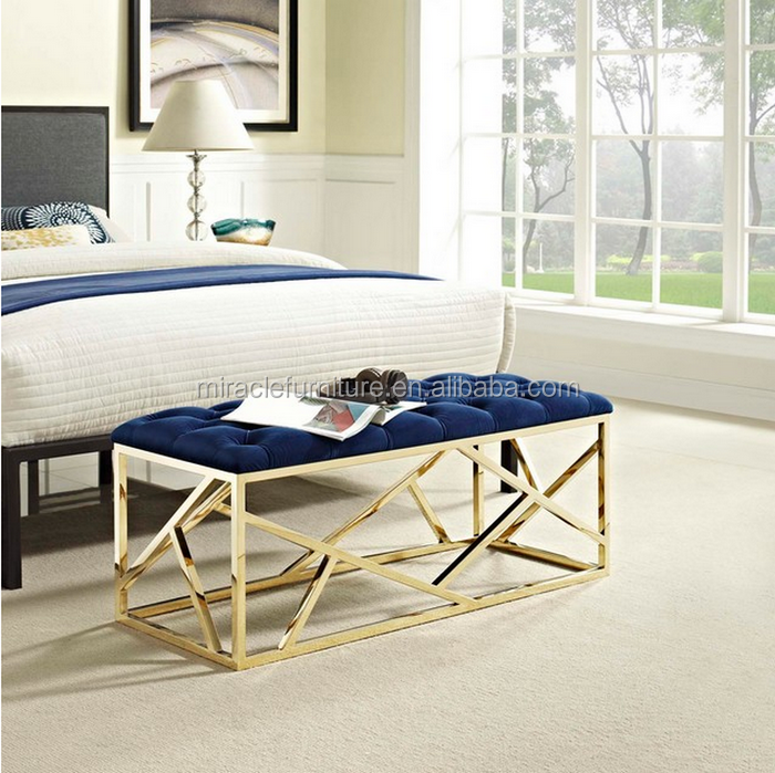 Accent Furniture Bed End Velvet Upholstered Metal Indoor Shoe Bench