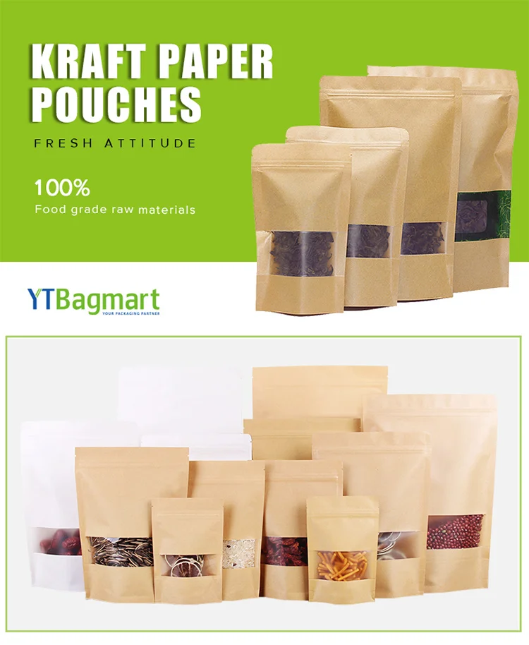 Eco-Friendly Recycle Kraft Paper Food Packaging Zipper Doypack Pouch Bag