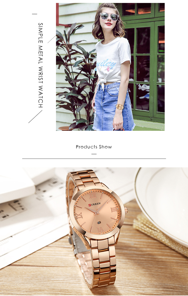 CURREN-montre à Quartz pour femmes, de luxe, en or Rose, bracelet, horloge, 9007