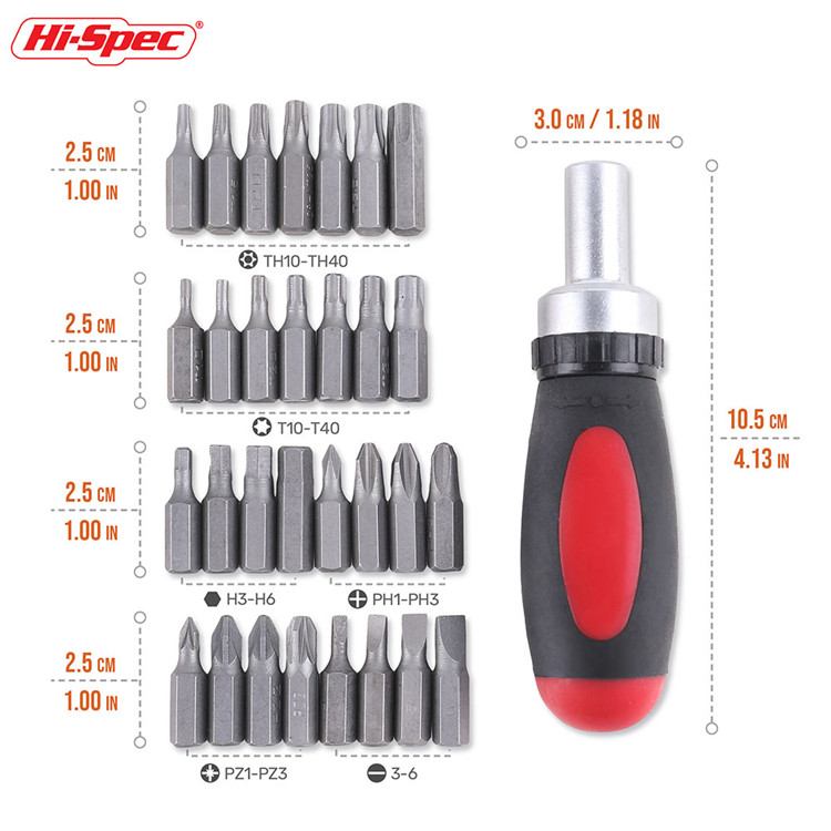 31pc Ratcheting Screwdriver Bit Set CRV Ratchet Screwdriver Set Tamper Proof Security Hex Torx Bits Set Hand Tools BI004