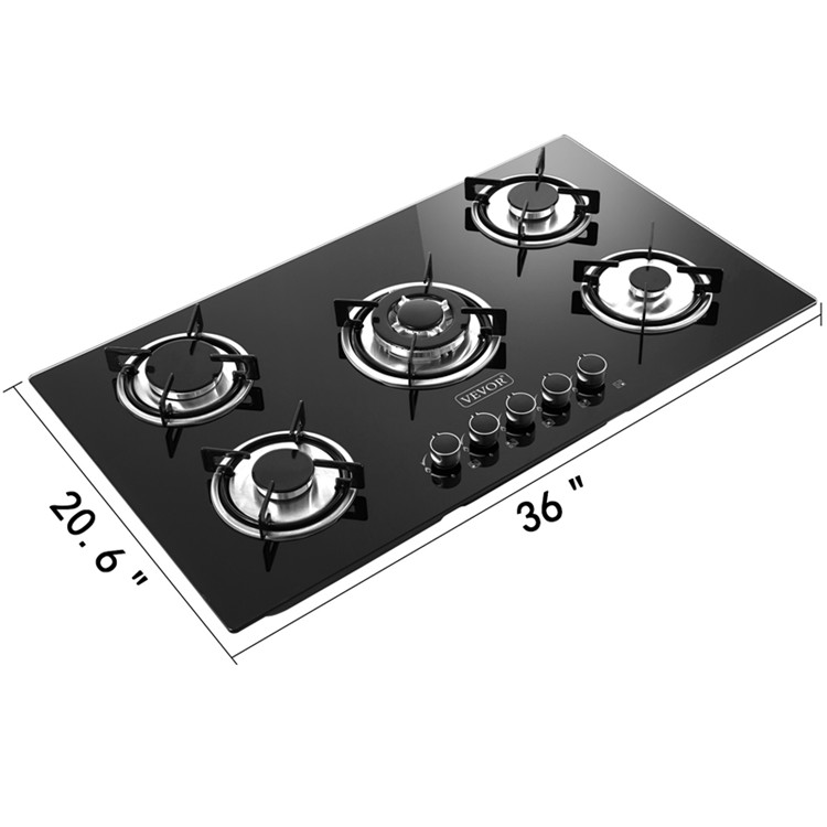 91.5cm 5 gas burner tempered glass panel auto ignition gas stove