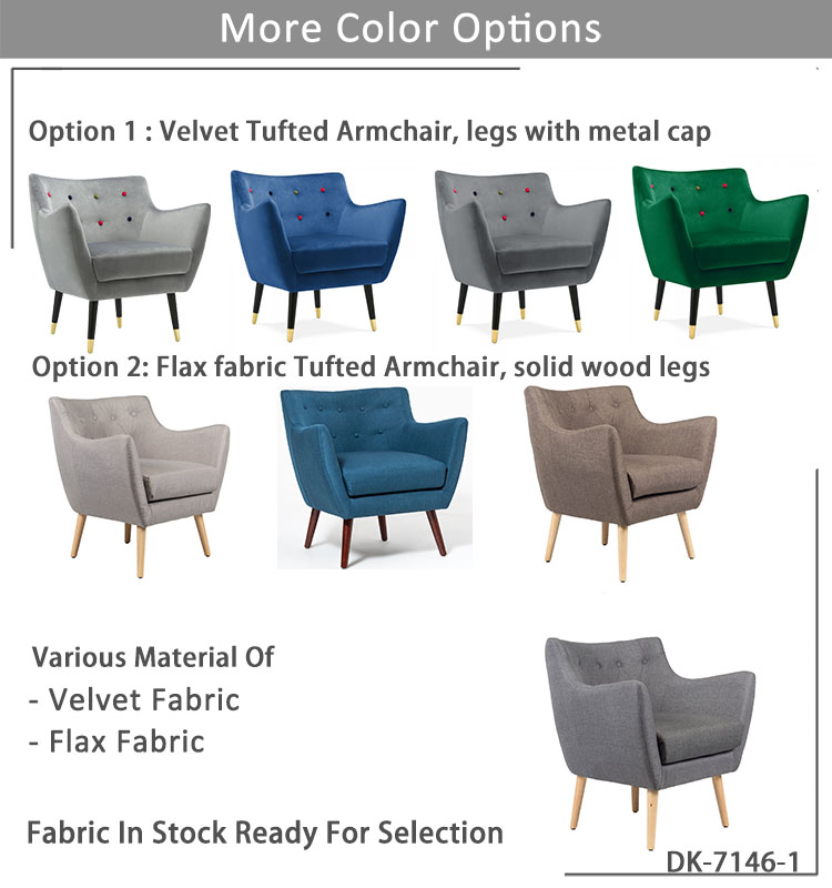 Hot selling tufted button back sofa luxury design velvet armchair for living room