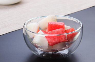 Haonai Insulated Double wall Salad Dessert Fruit Glass Bowl.