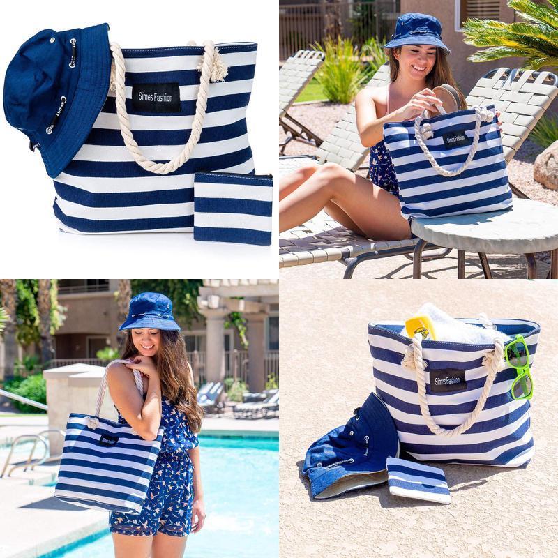 Borsa da spiaggia grande in tela Borsa a tracolla estiva a righe Borsa da viaggio da donna Lady