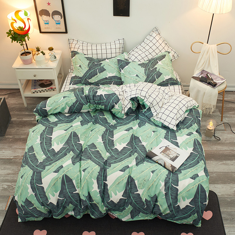 4pcs quantity plain simple digital printed polyester duvet quilt cover bedding set flamingo flat sheet bed set