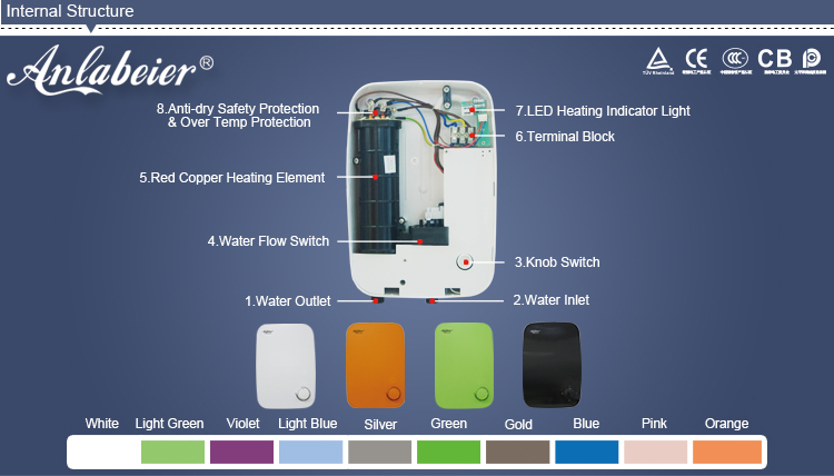 anlabeier brand wall mounted hot instantaneous tankless electric water heater thermostat