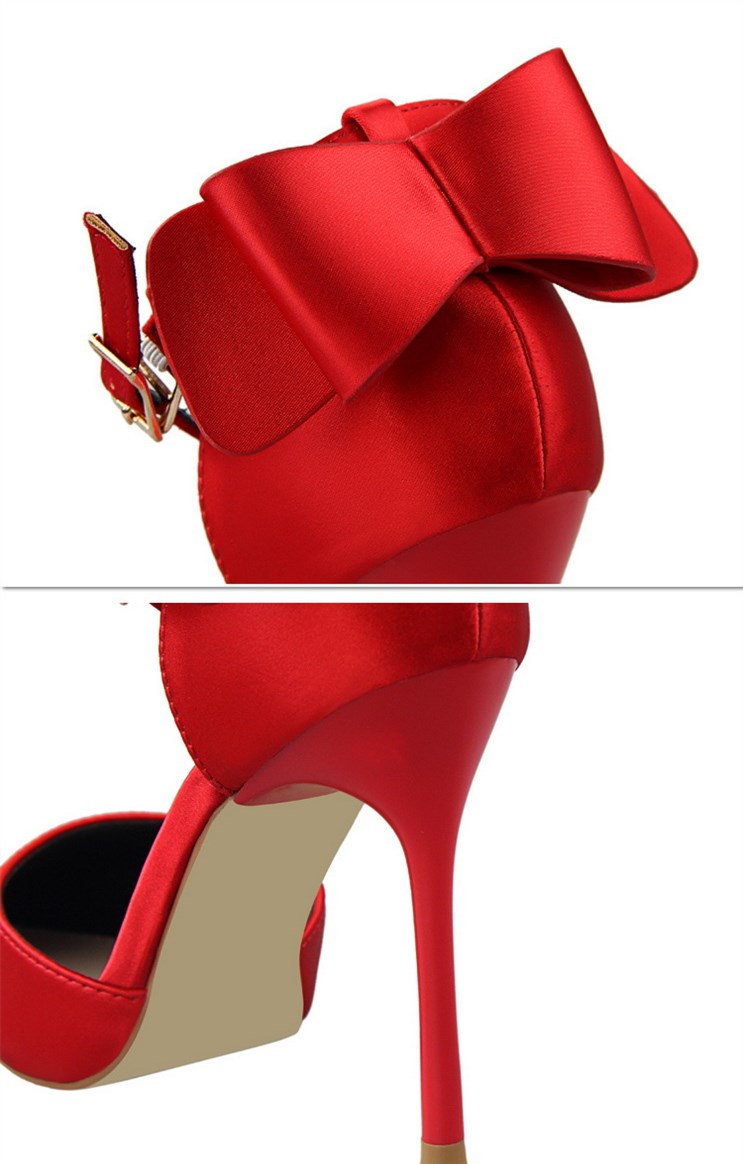 高品质 tacones altos 蝴蝶蝴蝶结设计 bigtree 女士红色底高跟鞋优雅