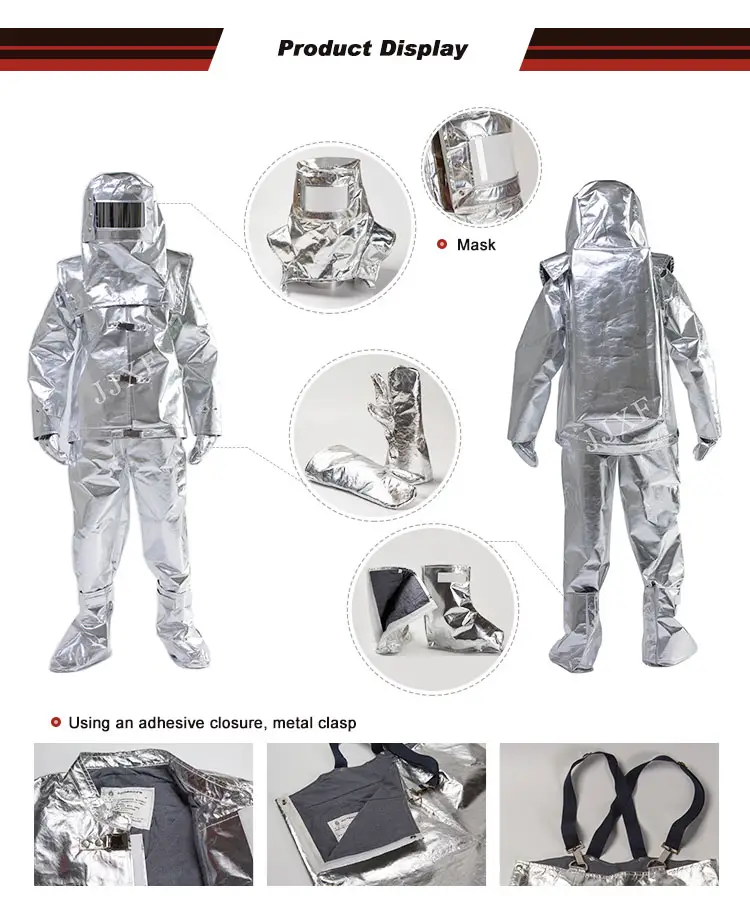 JJXF brand fire aluminum foil suit with hood, gloves, shoe.
