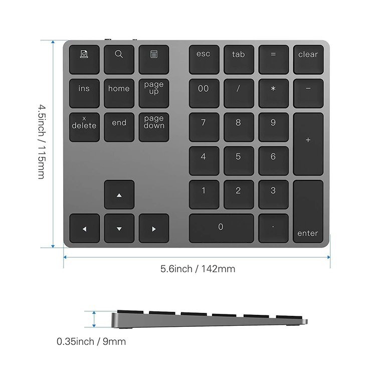 hot selling rechargeable aluminum bluetooth number pad numeric keyboard keypad