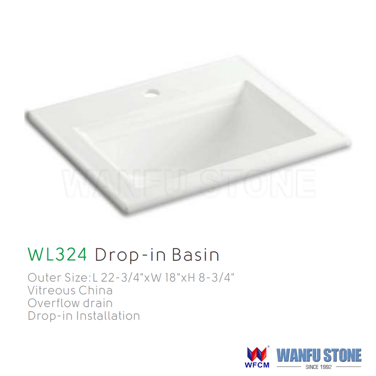 Porcelain Sanitary Cabinet Wash Basins Sink WL-324 with Stand Bathroom Ceramic Wash Hand Drop-in Sink Modern Rectangular NO Hole