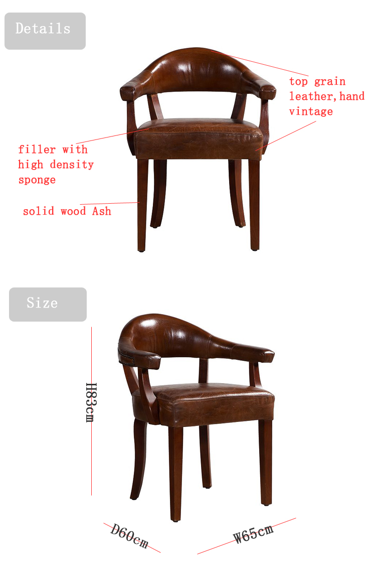 vintage tan distressed leather dining chair mid-century leather wood armchairs luxurious brown genuine leather wooden chair