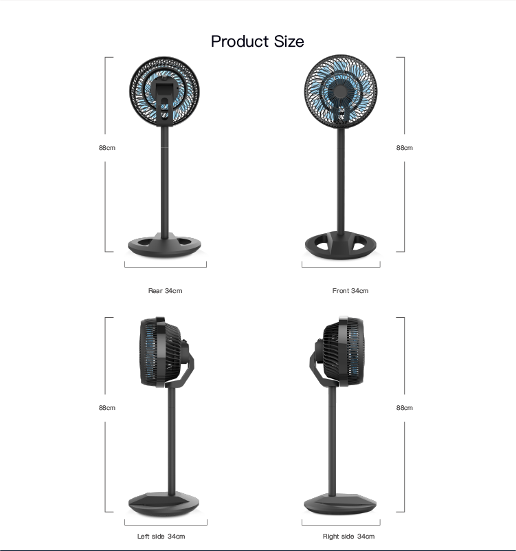 24v dc brushless adjustable height circulation stand fan