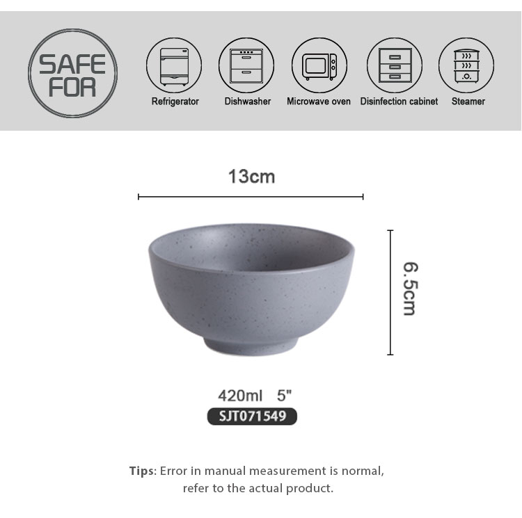 5 Inch Grey Speckled Ceramic Bowl For Rice Salad Soup