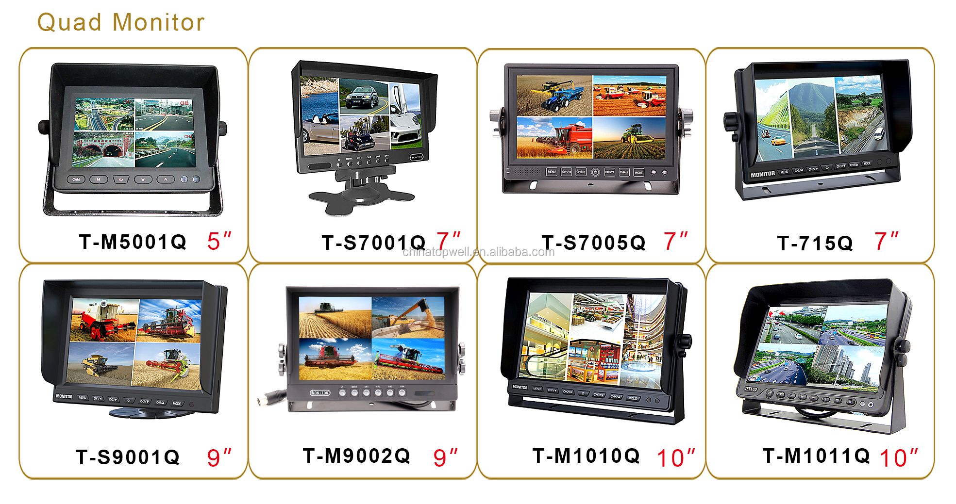 7'' 1024*600 HD VGA Monitor for MDVR, with button trigger to display the reversing camera image