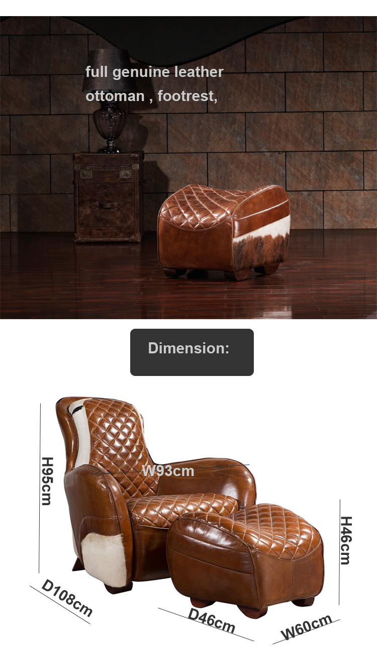 luxury home antique chaise lounge saddle chair genuine leather reclining sofa chair with footrest for living room bedroom