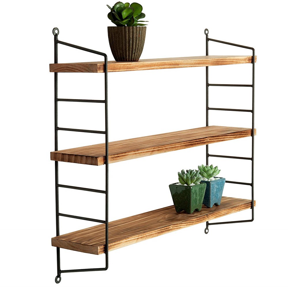 现代工业金属和烧木材可调壁挂式3层货架 - buy wall shelf,wall