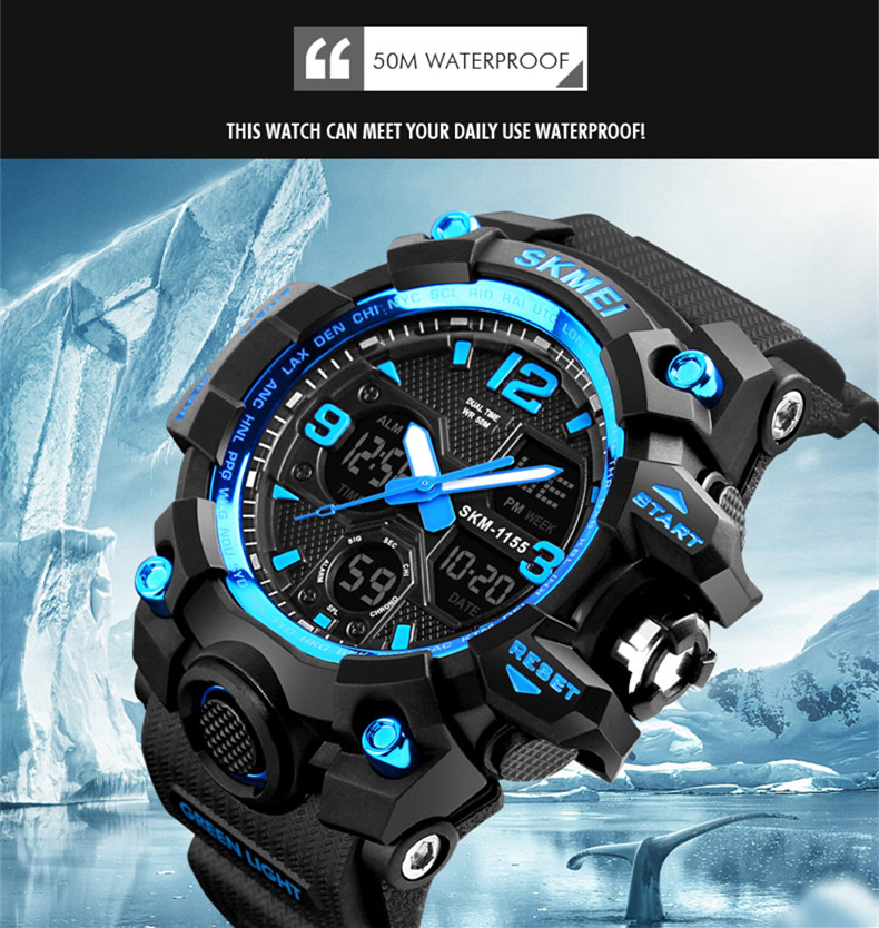 hot selling SKMEI 1155B dual time sport watch analog digital watches for men