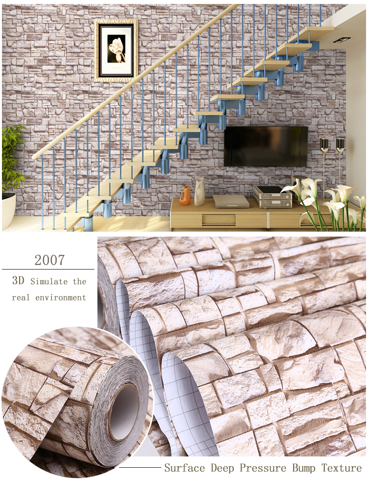 Supplier self adhesive 3d brick wallpaper for wall decoration 1.22*50M roll