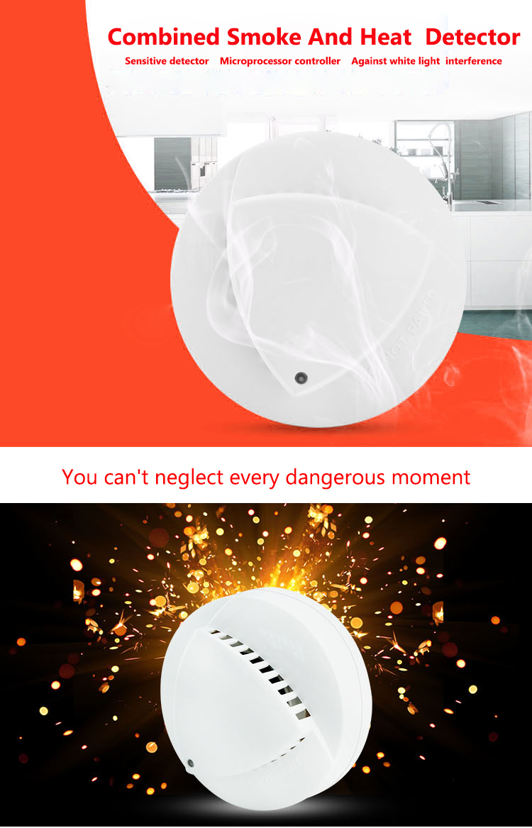 Conventional 2 Wired Network Combined Smoke And Heat Detector