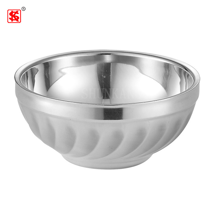 New design 201 stainless steel bowl double wall rice bowl dinnerware metal mixing bowl