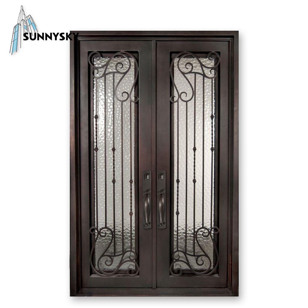 New modern operable double glass window wrought iron enterance door design for home