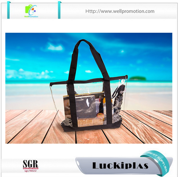 Borsa tote in plastica da spiaggia personalizzata da donna, borse tote in PVC trasparente all'ingrosso per la promozione