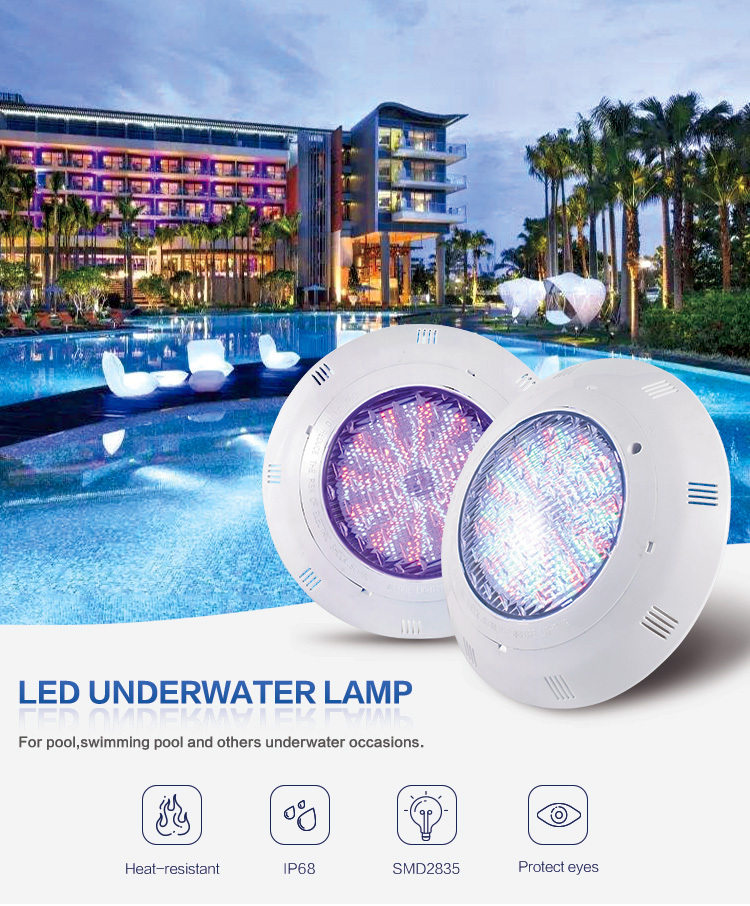 Description Picture 5 of itemWaterproof IP68 Underwater 12V 12W 18W 35W 45W wall mounted color changing remote control ABS RGB luces para piscina