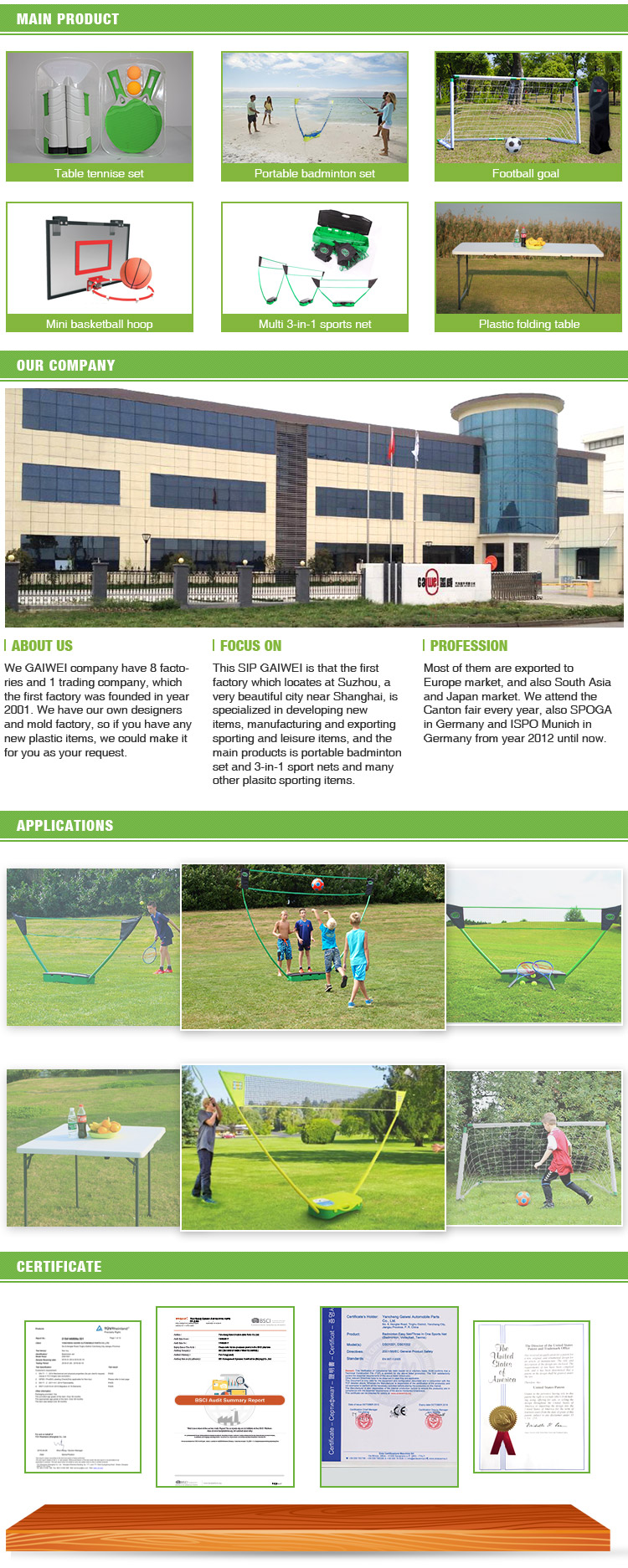 Factory 3 In 1 Sporting Net Portable Set With Badminton Volleyball and Tennis Net Set