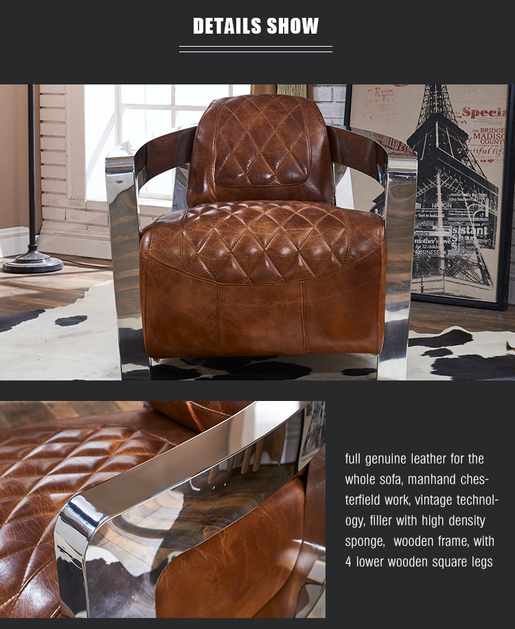 genuine leather top grain leather lounge chair polished stainless steel vintage brown leather accent chair barrel armchair