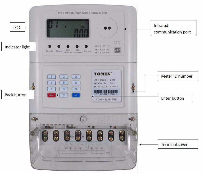 High Quality Keypad Smart Prepaid Three Phase Four Wire Energy Meter