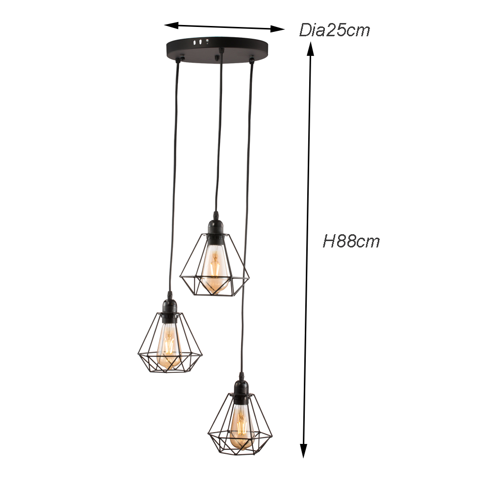Black Loft Industrial 3 light Black Iron Cage Pendant Light Ceiling lamp
