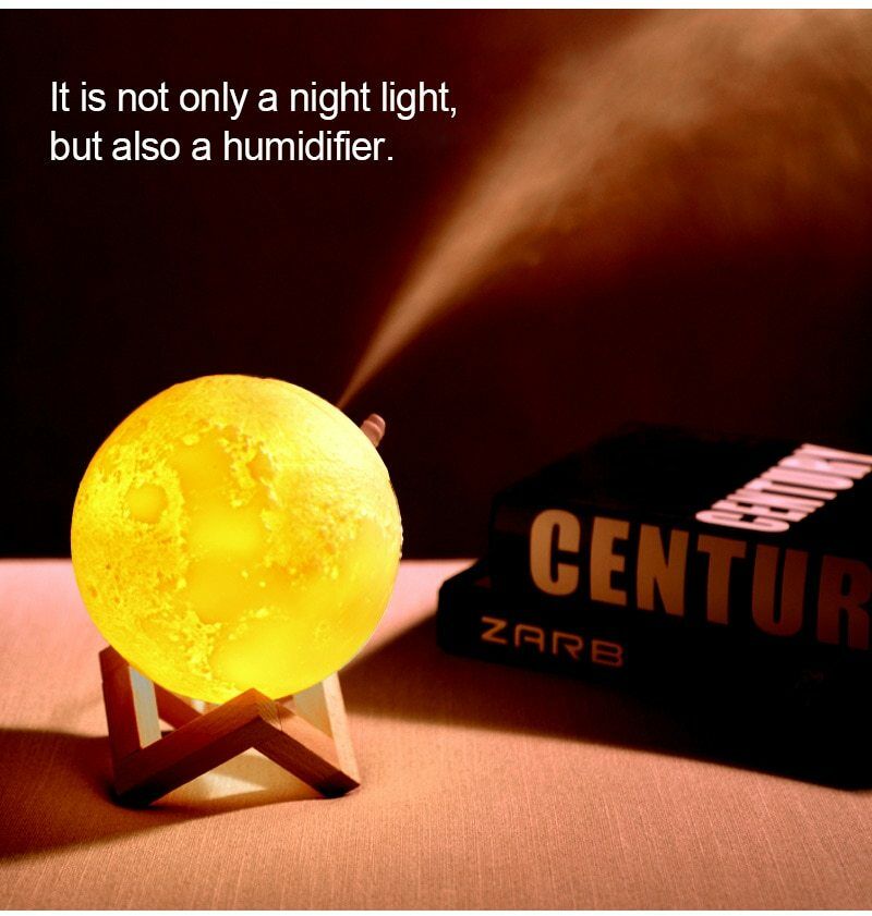 3D Moon Lamp Moonlight Humidifier with 3 Color Changing Night Light USB Air