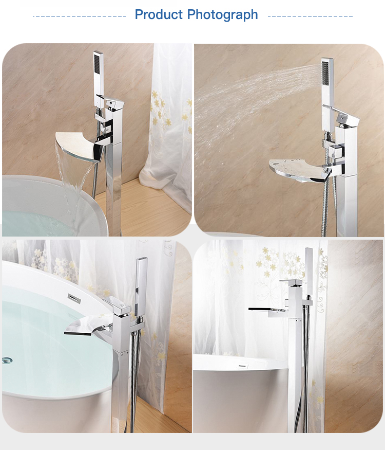 Bathroom Stand Alone Waterfall Bathtub Faucet Floor Mounted Bath Tap