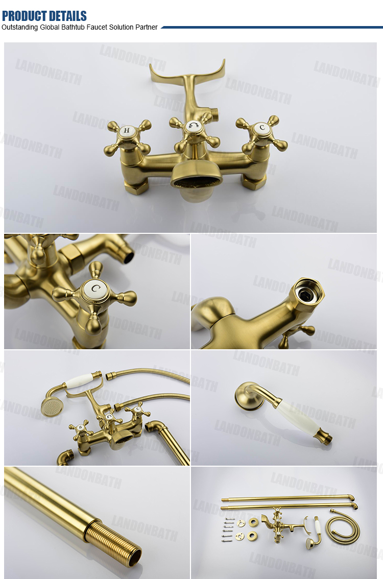 Sanitary Ware Freestanding Bathtub Brass Faucet Plated Gold