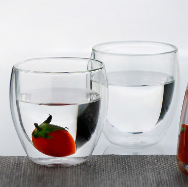 Wholesale Custom Logo Transparent double wall heat resistant borosilicate stemless glass coffee cup