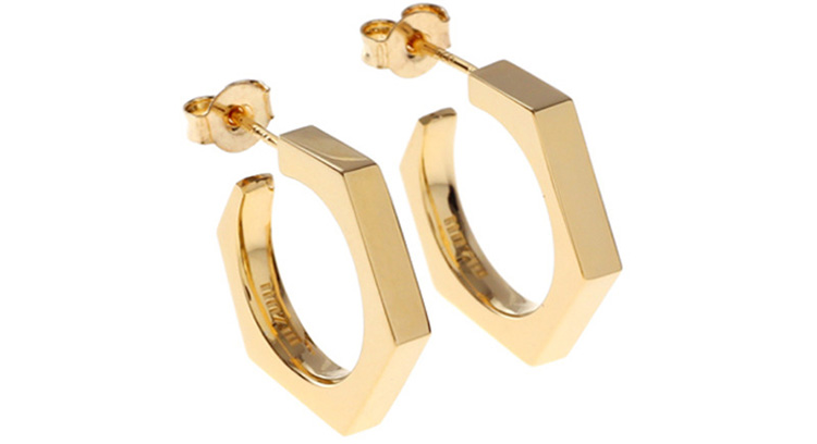 Joyería de moda Hexagonal Simple Hoop geométrico 316L Acero inoxidable Lleno de oro Pendiente de perno para niñas