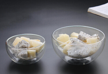 Haonai Insulated Double wall Salad Dessert Fruit Glass Bowl.