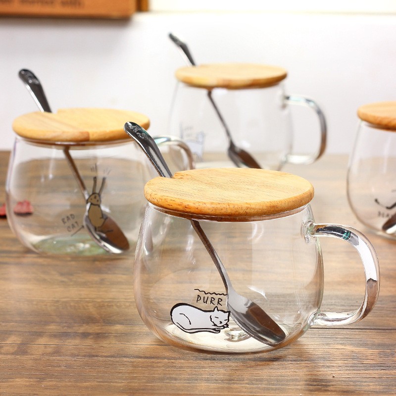 Wholesale logo Custom insulated glass cup with handle