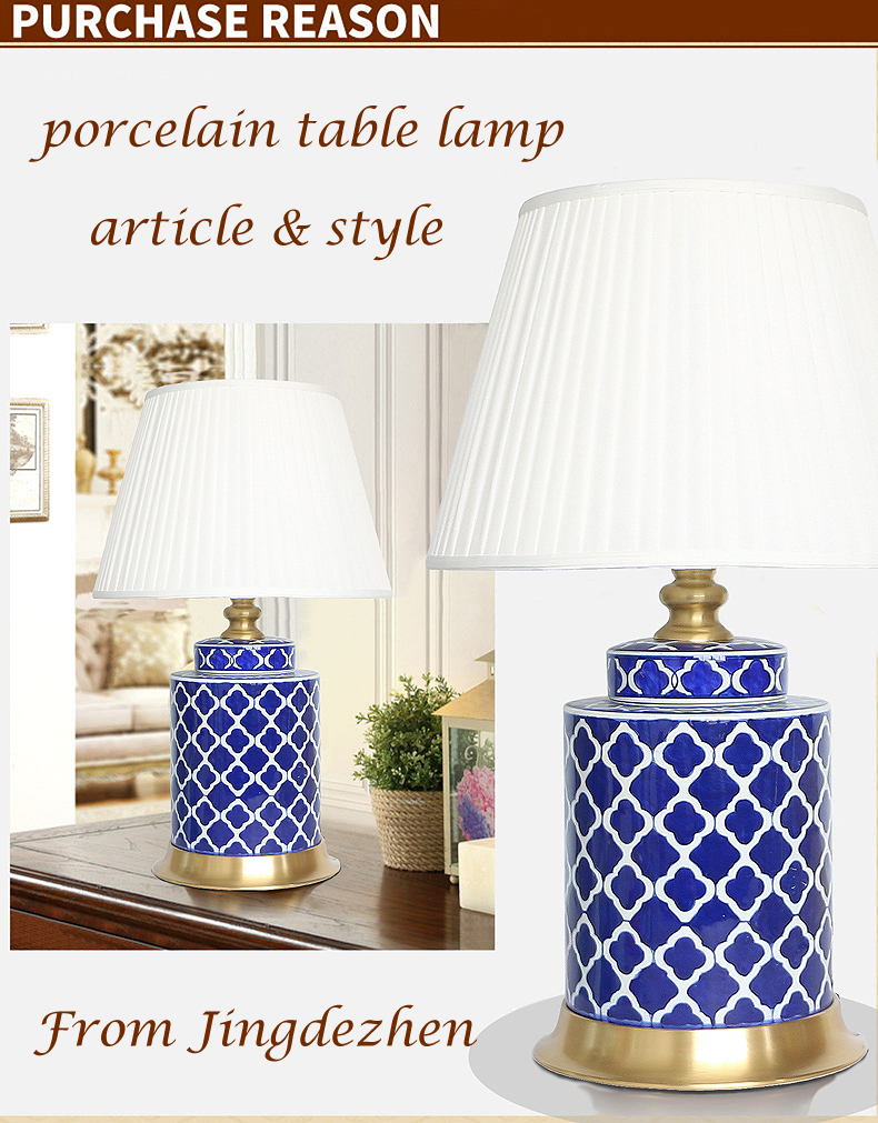 Blue and White ceramic table lamp for decor in living room  porcelain lighting for bedside hotel from Jingdezhen wholesale